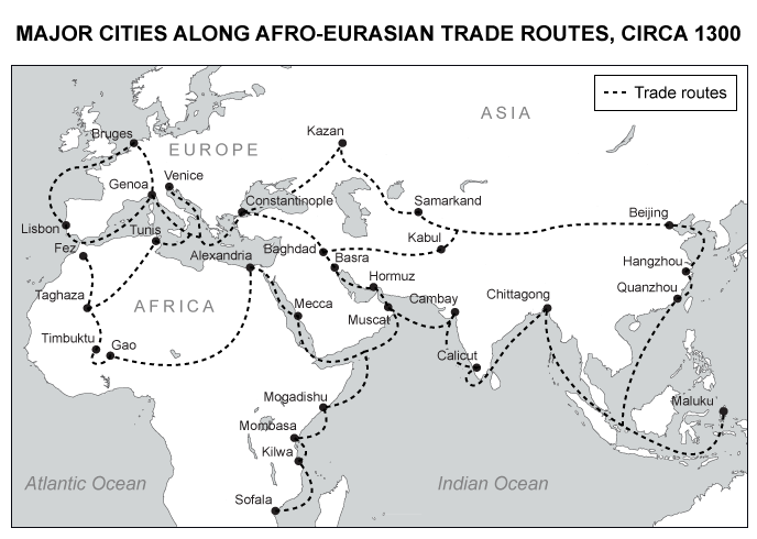 AP World History - Map of Major Cities Along Afro-Eurasian Trade Routes