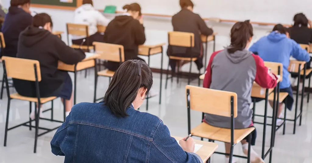 Students on ACT test day in a classroom