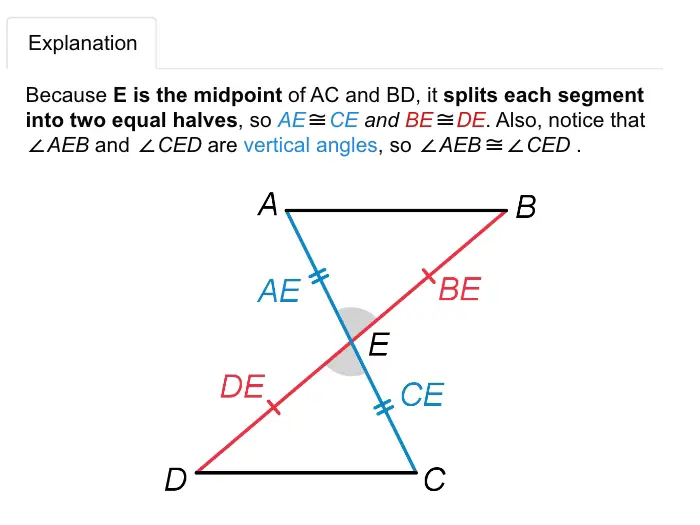 Showing the midpoint of two equal segments split in half