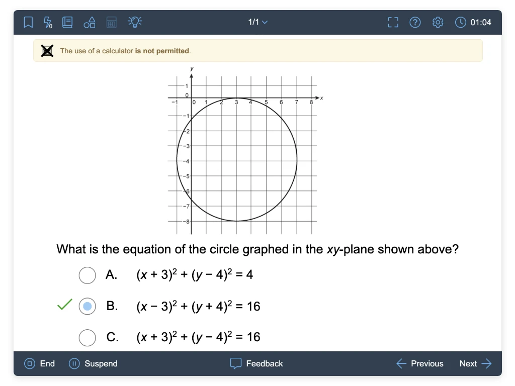 UWorld SAT math question 1 with answer choices