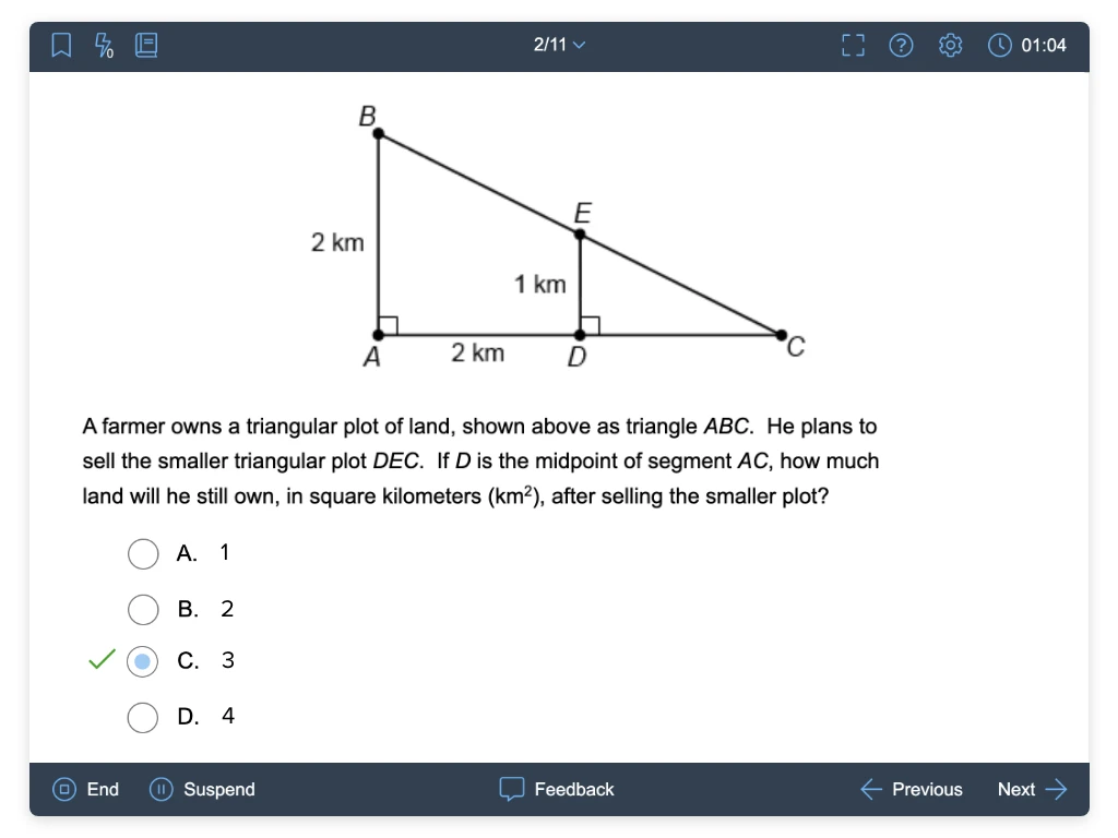 UWorld SAT math question 2 with answer choices