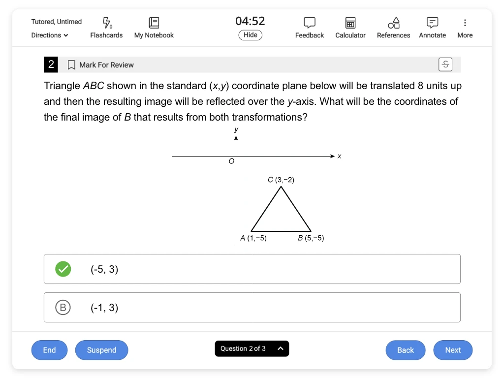 UWorld ACT math question 2 with answer choices