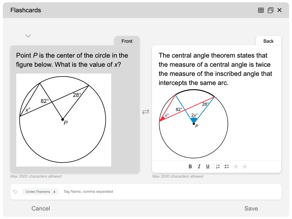 Build your own flashcards to enhance your recall of ACT math formulas.