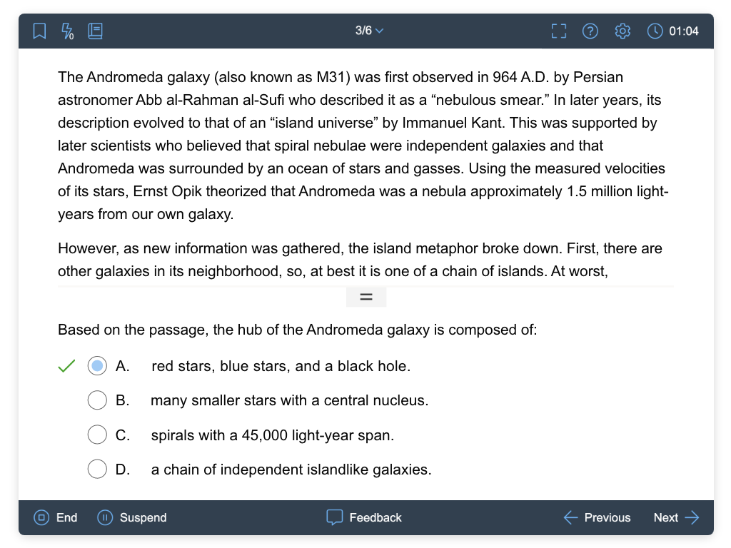 UWorld ACT Reading question with answer choices
