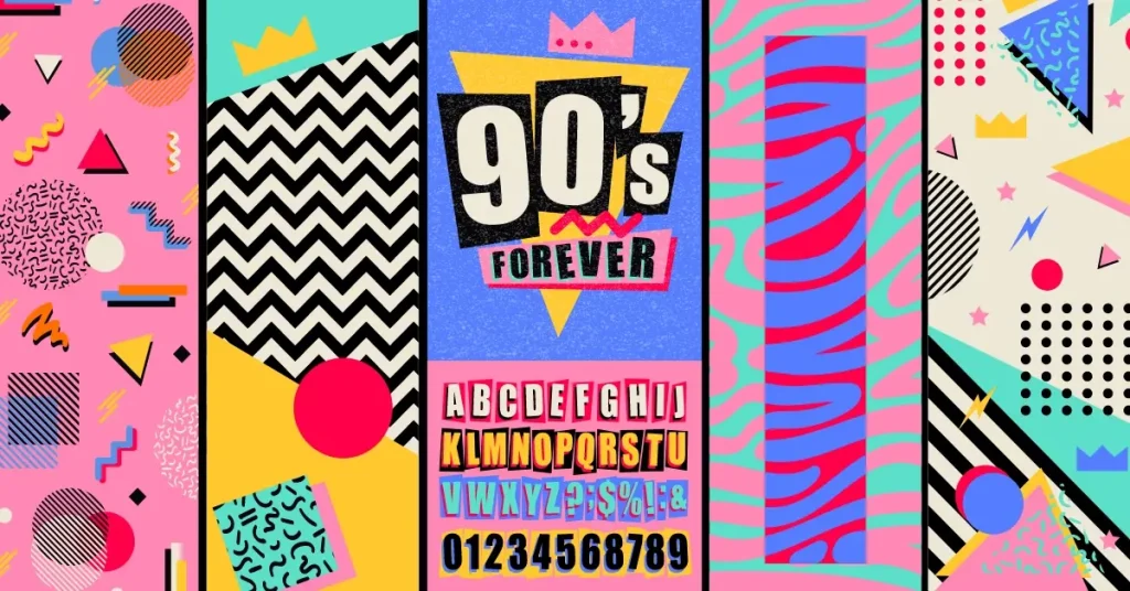 Retro style textures and alphabet mix with a 90s aesthetic.
