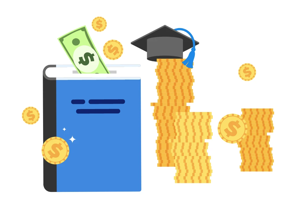 Illustration indicating investing the money in test prep for success in college