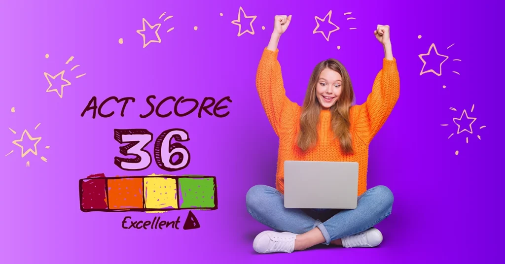 High school student getting excited by seeing ACT score on laptop