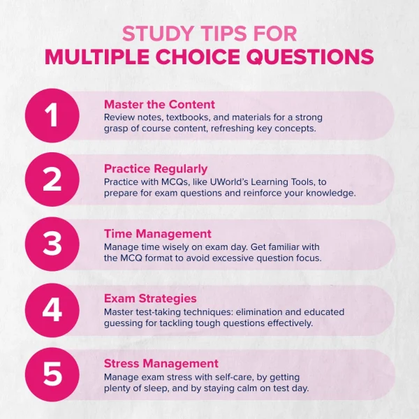 A list of five study tips for multiple-choice questions