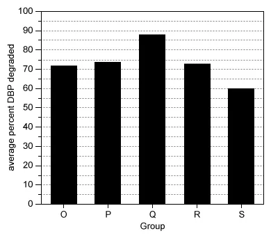 Graph explaining average percent DBP degraded in each group was determined as in Experiment 1