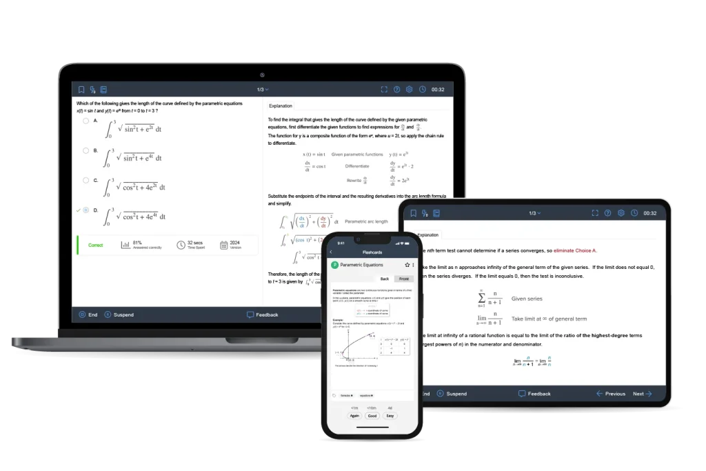 AP Calculus BC Practice Question Bank shown on multiple devices