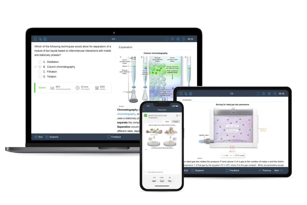 AP Chem Practice Question Bank shown on multiple devices