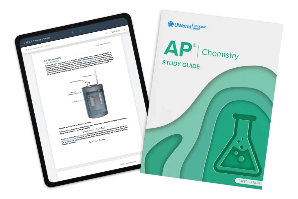 Cover of the AP Chemistry study guide by UWorld, available in digital and print formats.