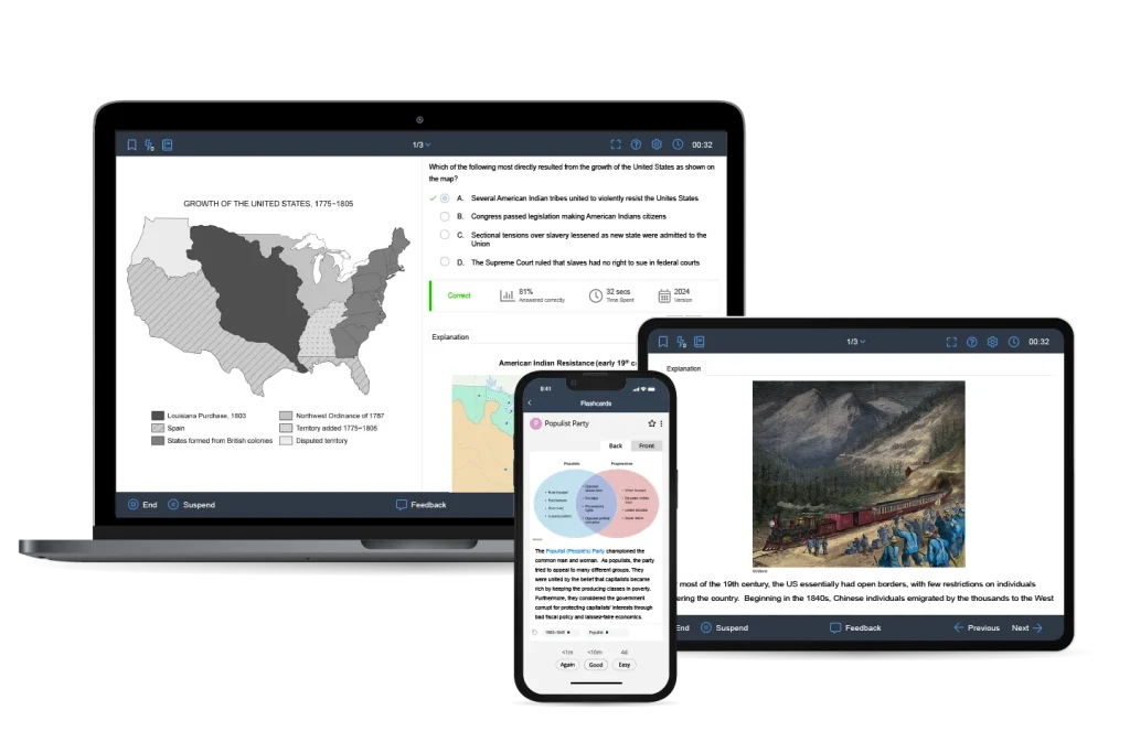APUSH Practice Question Bank shown on multiple devices