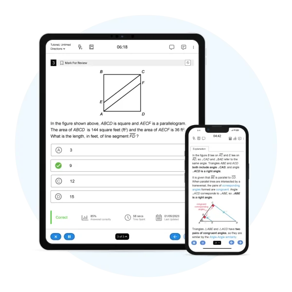 UWorld’s Sample question and explanation shown on tablet and mobile screens