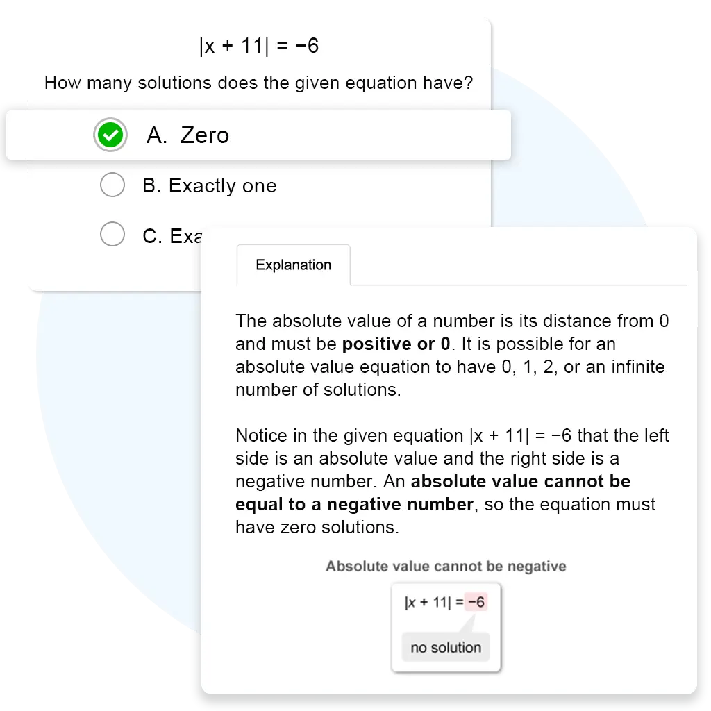 UWorld College Prep Math MCQ question and answer explanation