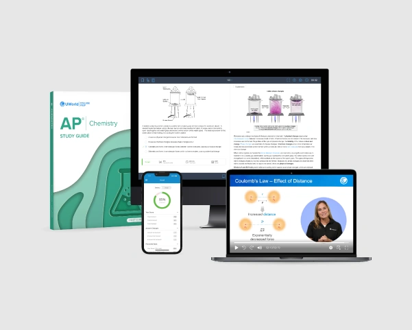 Visual of the AP Chem prep course product suite showing streamlined study materials designed for fast success.