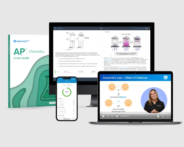 Visual of the AP Chem prep course product suite showing streamlined study materials designed for fast success.