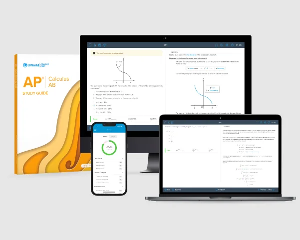 Visual of digital & print AP Calc AB study guides showing streamlined study materials designed for fast success.