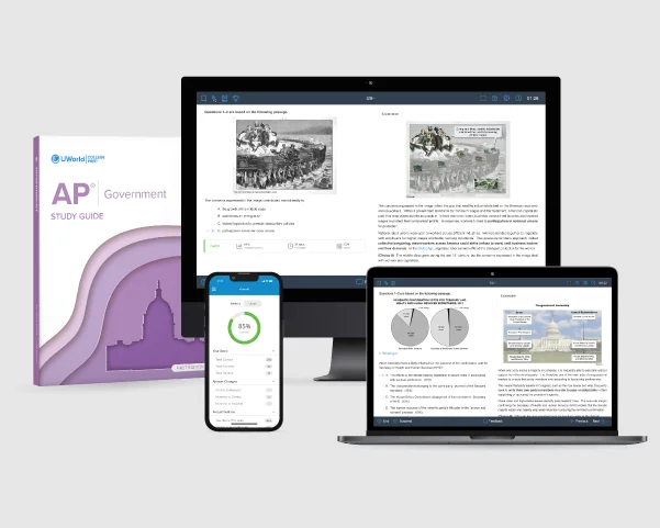 Visual of AP U.S. Government prep course product suite showing streamlined study materials designed for fast success.