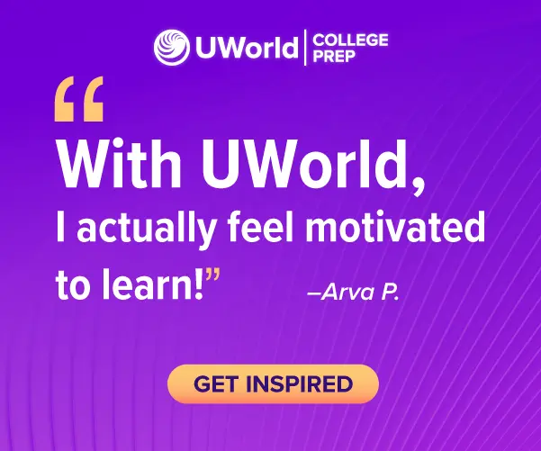 Student quote saying 'With UWorld, I actually feel motivated to learn!'. Sign up to practice today!