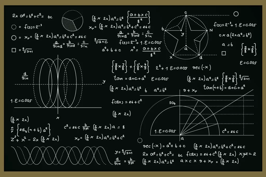 Science formulas written on blackboard