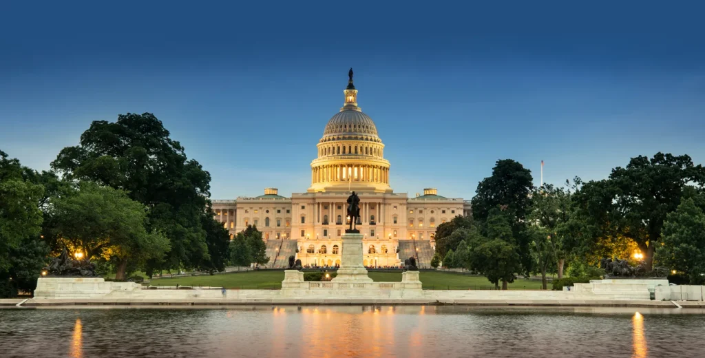 Image of United States Capitol Building, which houses the legislative branch of the US Government