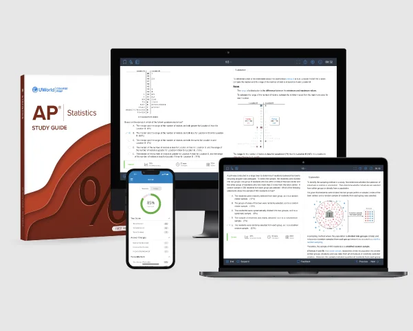 Visual of AP Statistics prep course product suite showing streamlined study materials designed for fast success.