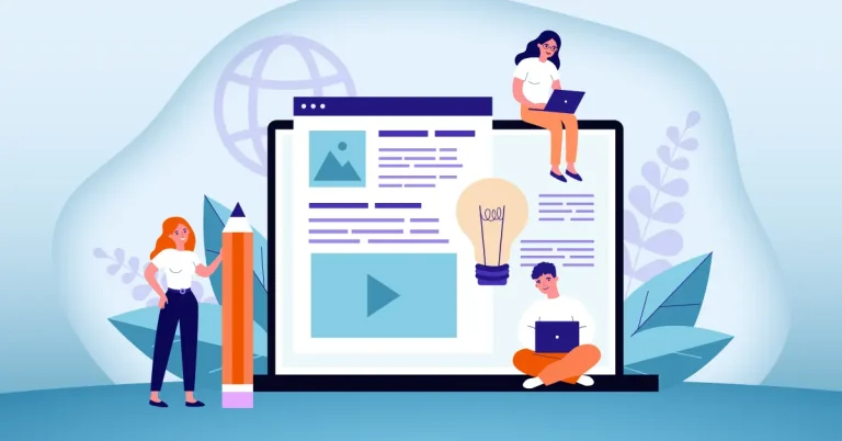 A vector image of students reading about “How to write good AP lit essay” in the laptop.