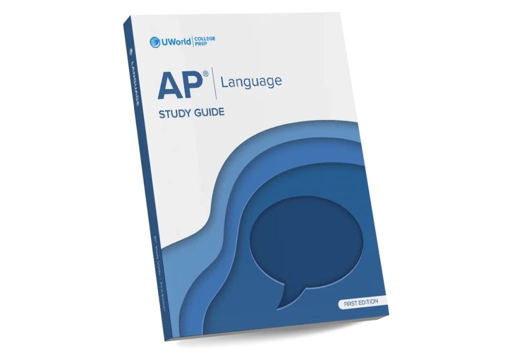 Cover of the AP English Language Study Guide by UWorld, available in digital and print formats.
