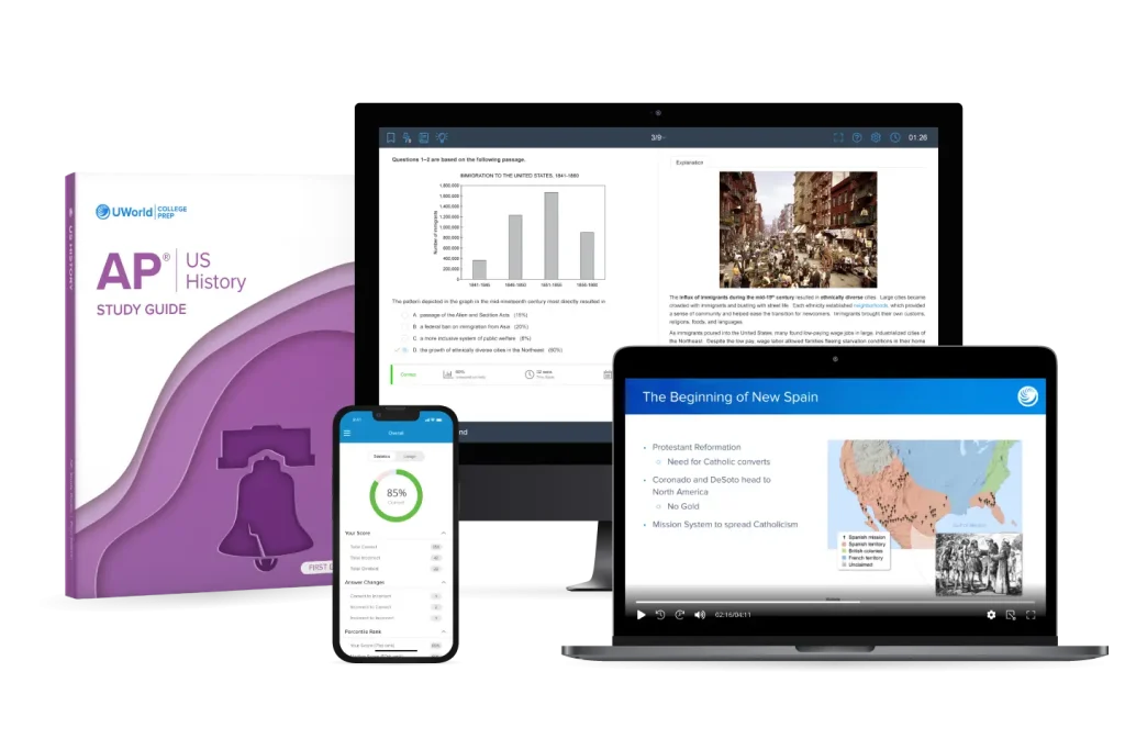 UWorld’s comprehensive resources, including a study guide and question bank, for AP U.S. History