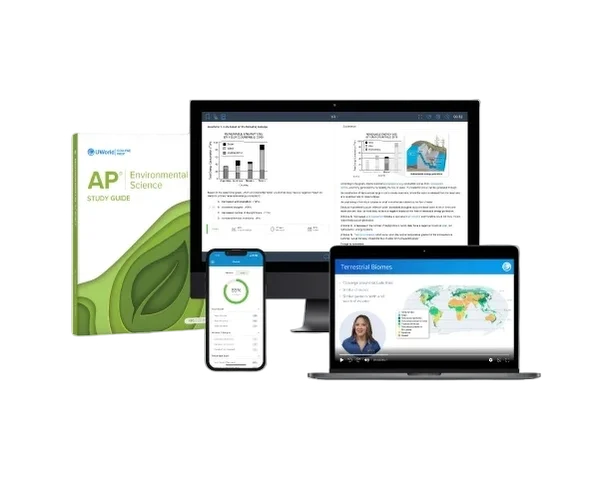 Visual of AP ES prep course product suite showing streamlined study materials designed for fast success.