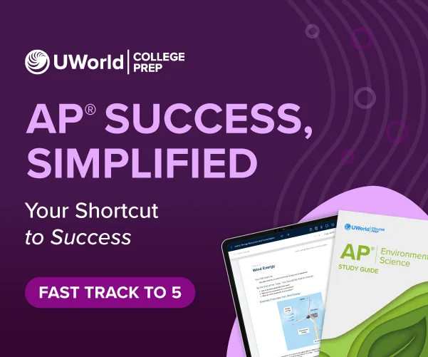 Visual of digital & print AP ES study guides showing streamlined study materials designed for fast success.