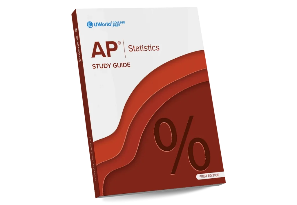 Cover of the AP Statistics study guide by UWorld, available in digital and print formats.