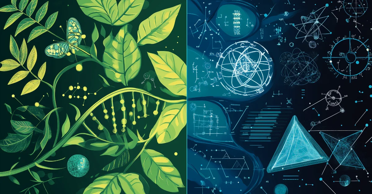 Two contrasting illustrations depicting AP Biology vs. AP Chemistry
