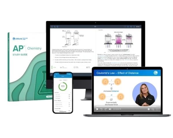 Visual of the AP Chem prep course product suite showing streamlined study materials designed for fast success.