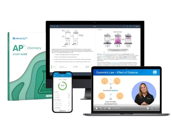 Visual of the AP Chem prep course product suite showing streamlined study materials designed for fast success.