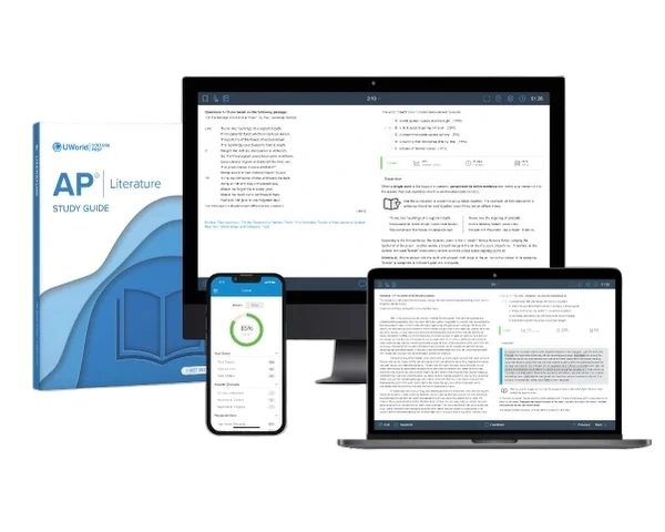 Visual of the AP Literature prep course product suite showing streamlined study materials designed for fast success.