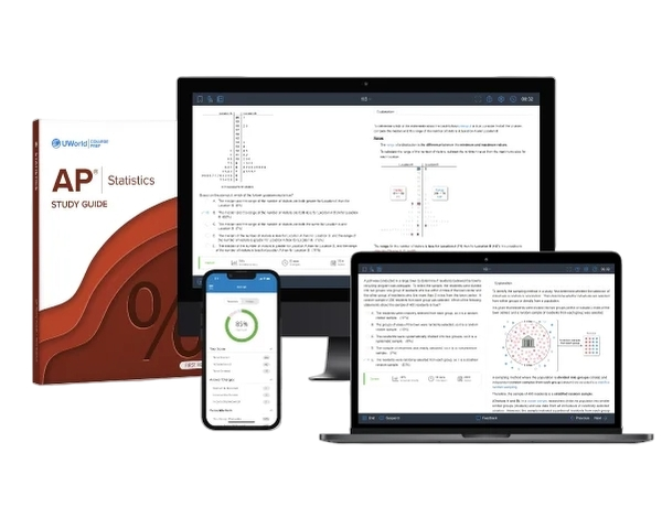 Visual of AP Statistics prep course product suite showing streamlined study materials designed for fast success.