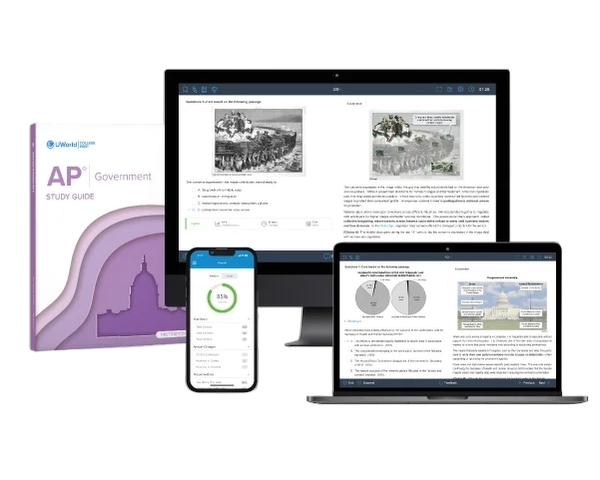 Visual of AP U.S. Government prep course product suite showing streamlined study materials designed for fast success.