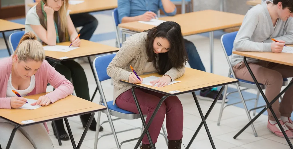 Classroom of students registering for the upcoming ACT test