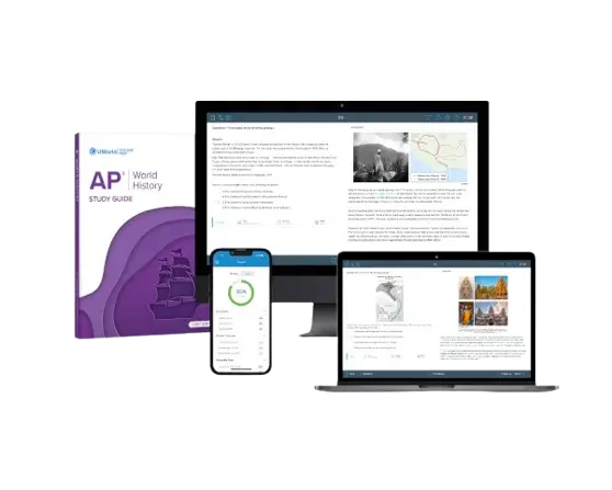 Visual of AP World History: Modern prep course product suite showing streamlined study materials designed for fast success.