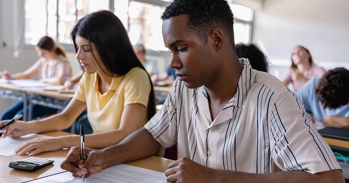 High school students using ACT approved calculators to prepare for the test