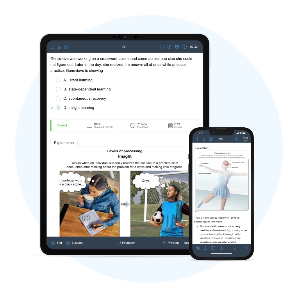 Sample AP Psych Mobile App on Tablet and Smart Phone
