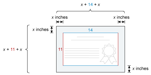 Image ID: L116223; Click here to see more information Diagram of a diploma (11 by 14 inches) with a frame of width x inches on all sides