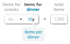 Image ID: L120644; Click here to see more information Equation breakdown: 10y means 10 items per dinner pack