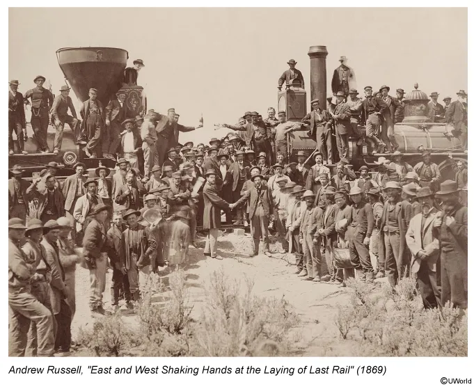 East and West Shaking Hands at the Laying of the Last Rail 1869