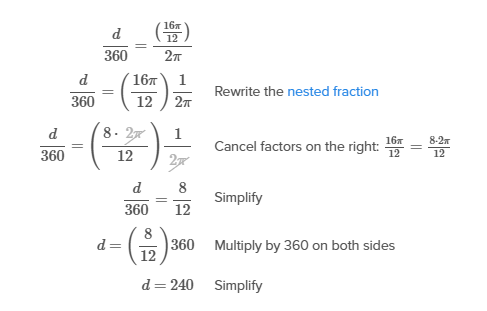 Image ID: L96381; Click here to see more information Proportion setup: d/360 = (16π/12)/(2π) for converting radians to degrees